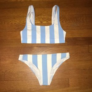 White & Blue Striped Bikini Set